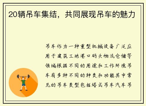 20辆吊车集结，共同展现吊车的魅力