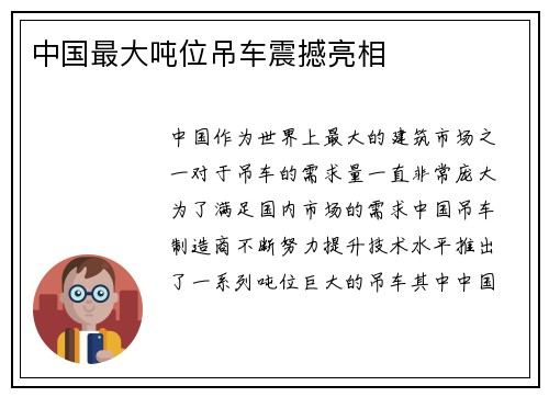 中国最大吨位吊车震撼亮相