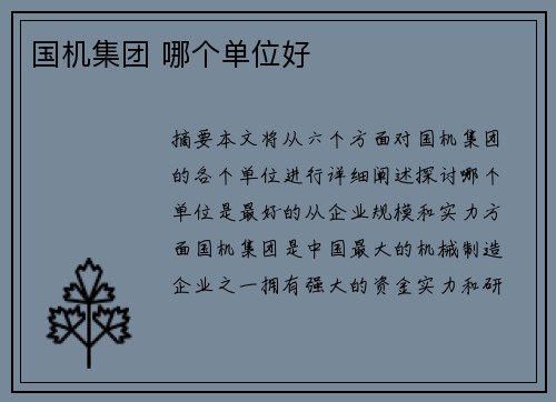 国机集团 哪个单位好