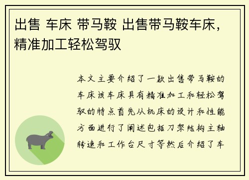 出售 车床 带马鞍 出售带马鞍车床，精准加工轻松驾驭